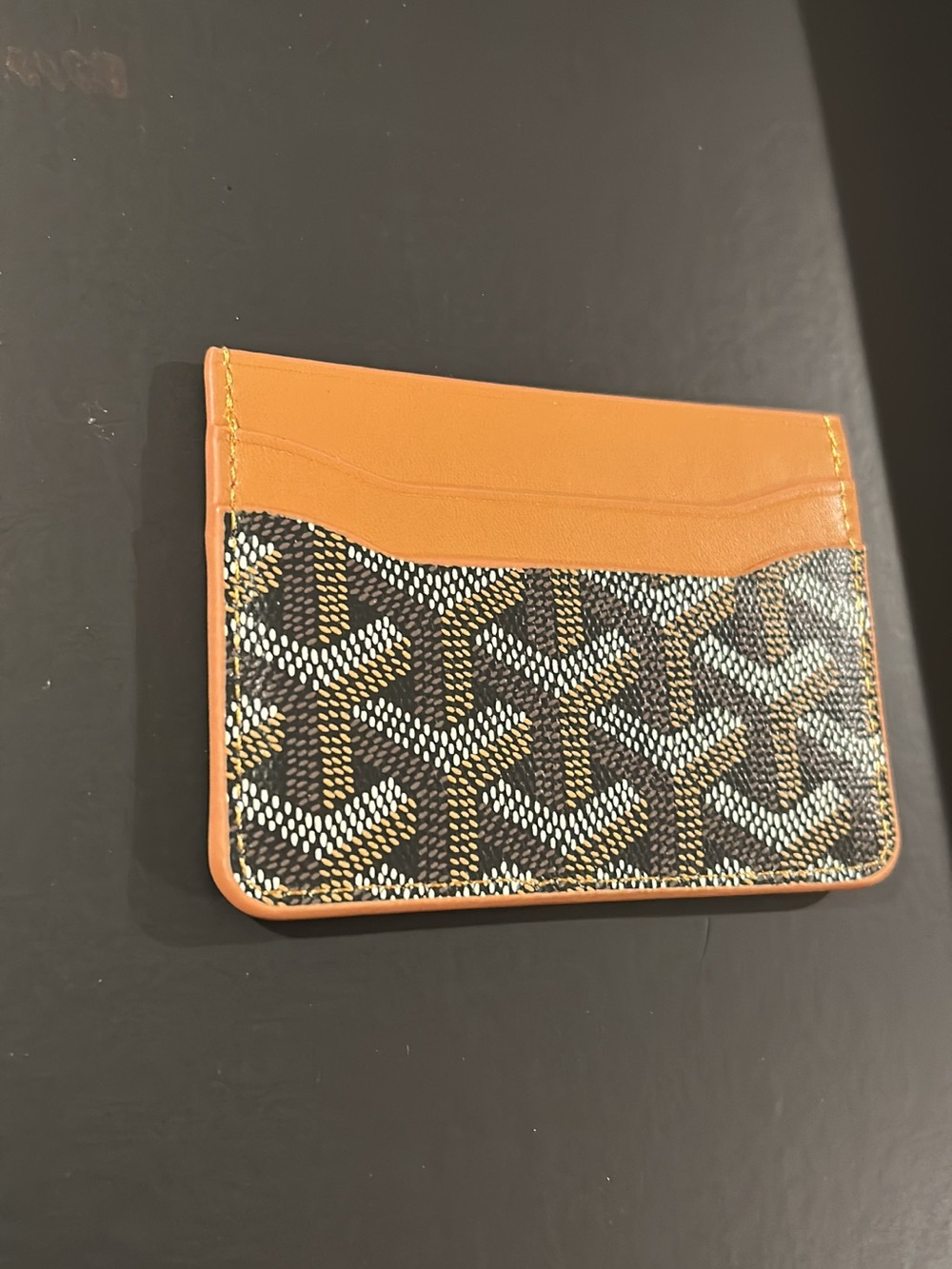 Goyard Brown Leather & Black Goyardine Card Holder - Picture 4 of 5